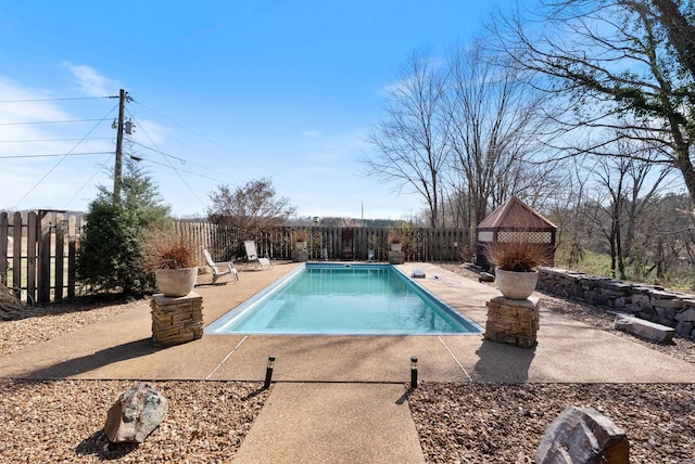 view of pool featuring a patio area, a fenced in pool, and a fenced backyard