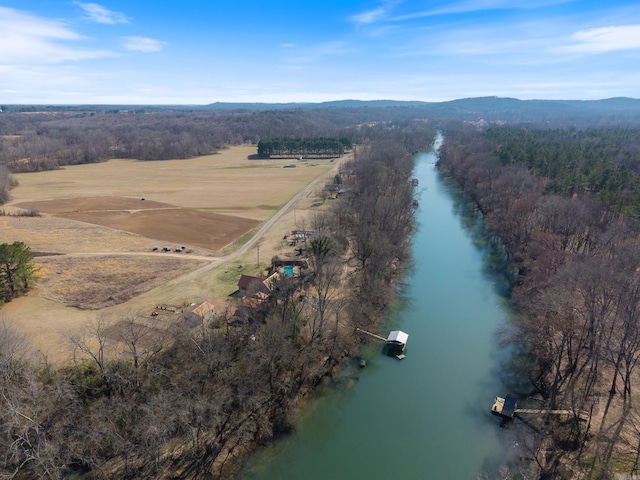 bird's eye view with a water view and a rural view