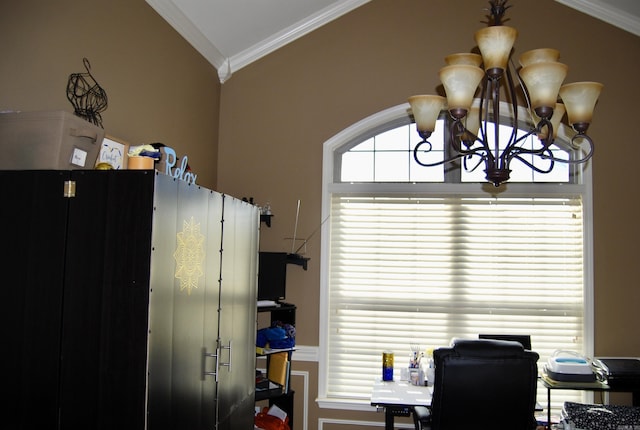 interior space featuring a chandelier and crown molding