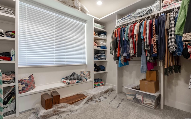 walk in closet featuring carpet