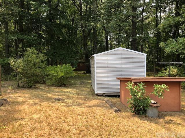 view of yard with an outdoor structure and a shed