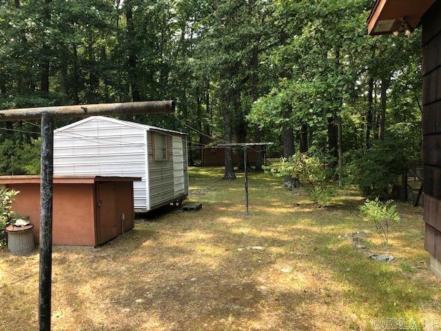 view of yard featuring a storage unit and an outbuilding