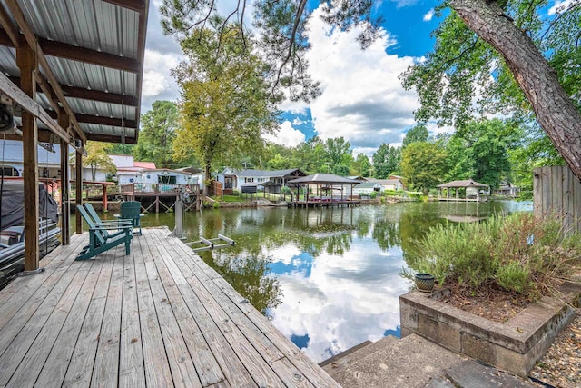 dock area featuring a water view