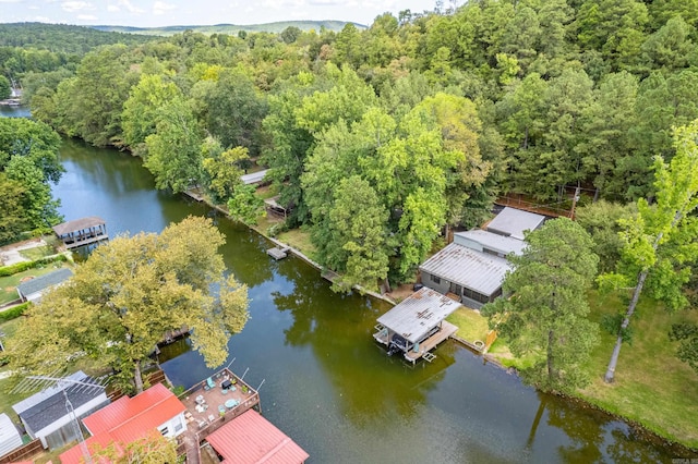 aerial view with a view of trees and a water view