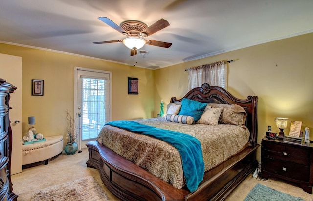 106 Pine Forest Ln, Fordyce, AR 71742 - bedroom with ceiling fan, carpet floors, ornamental molding, and access to outside