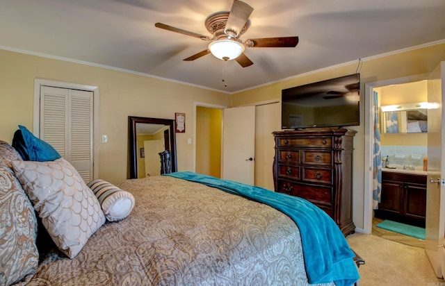 106 Pine Forest Ln, Fordyce, AR 71742 - bedroom featuring two closets, light colored carpet, and ornamental molding