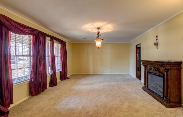106 Pine Forest Ln, Fordyce, AR 71742 - living room with a glass covered fireplace, ornamental molding, baseboards, and light carpet