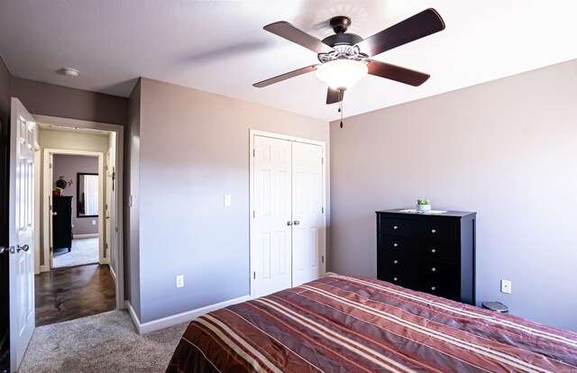 245 Fourwinds Dr, Conway, AR 72034 - unfurnished bedroom featuring carpet, baseboards, a closet, and ceiling fan