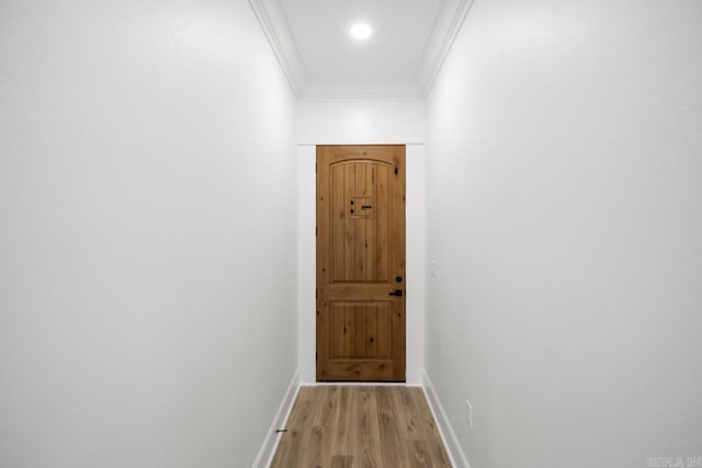 13505 Alexander Rd, Alexander, AR 72002 - doorway to outside with recessed lighting, light wood-type flooring, crown molding, and baseboards