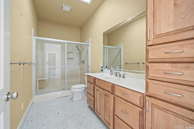 1601 Marion Anderson Rd, Hot Springs, AR 71913 - full bathroom with visible vents, baseboards, toilet, a stall shower, and vanity