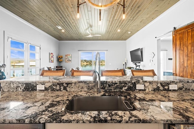 1601 Marion Anderson Rd, Hot Springs, AR 71913 - kitchen with open floor plan, ornamental molding, wood ceiling, and a sink