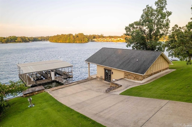 1601 Marion Anderson Rd, Hot Springs, AR 71913 - dock area with boat lift, a yard, and a water view