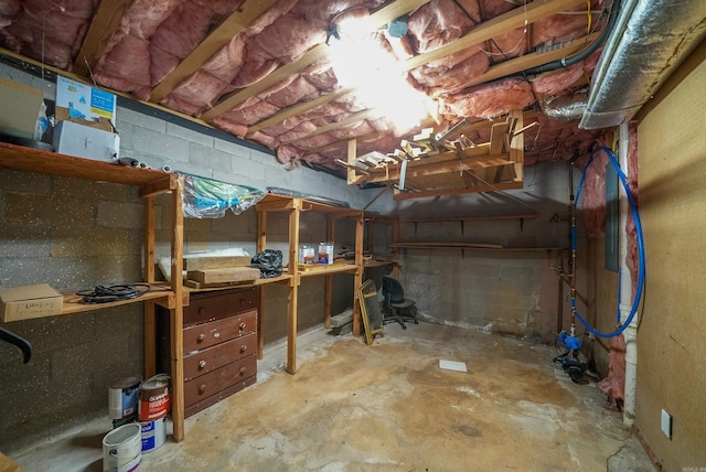 view of unfinished basement