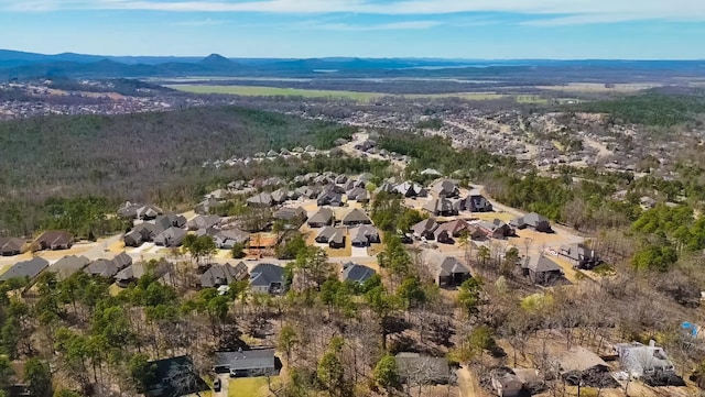 aerial view featuring a mountain view and a residential view