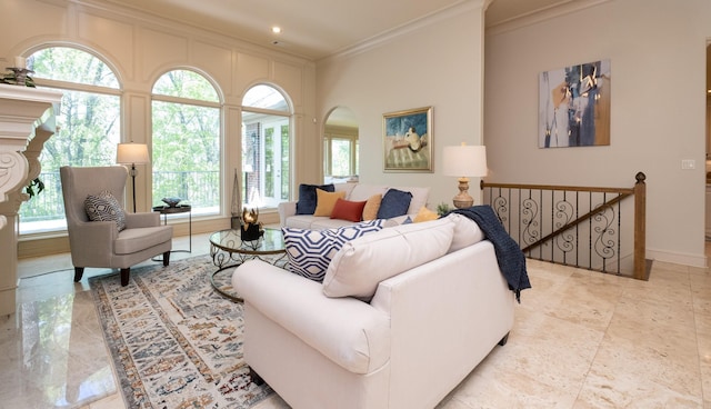 33 Greathouse Bend Dr, Little Rock, AR 72207 - living room featuring plenty of natural light, baseboards, recessed lighting, and crown molding
