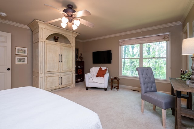 33 Greathouse Bend Dr, Little Rock, AR 72207 - bedroom with light carpet, baseboards, visible vents, and ornamental molding