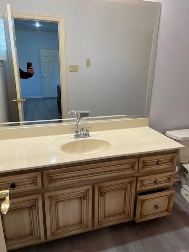 4000 Ridgepointe Cv, Jonesboro, AR 72404 - bathroom featuring toilet, vanity, and wood finished floors