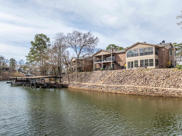 view of water feature with a boat dock