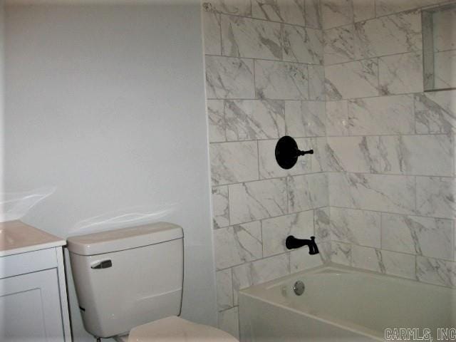 full bath with toilet, shower / washtub combination, and vanity
