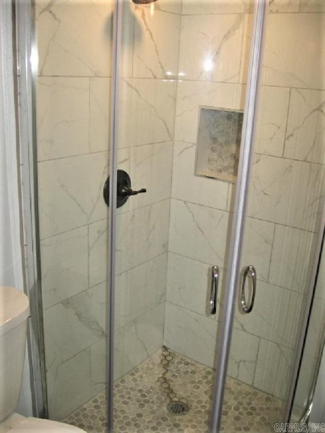 full bath featuring toilet and a shower stall