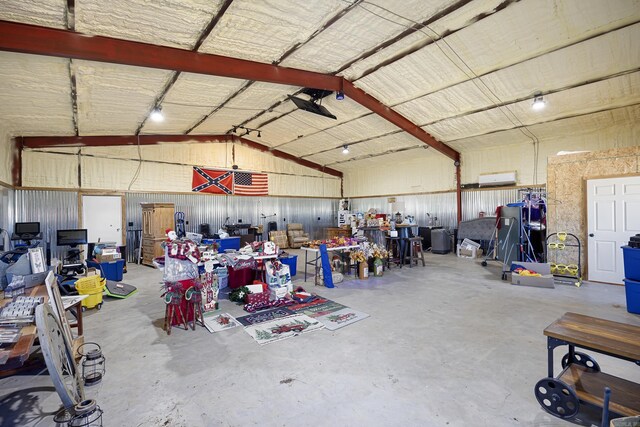 garage with metal wall