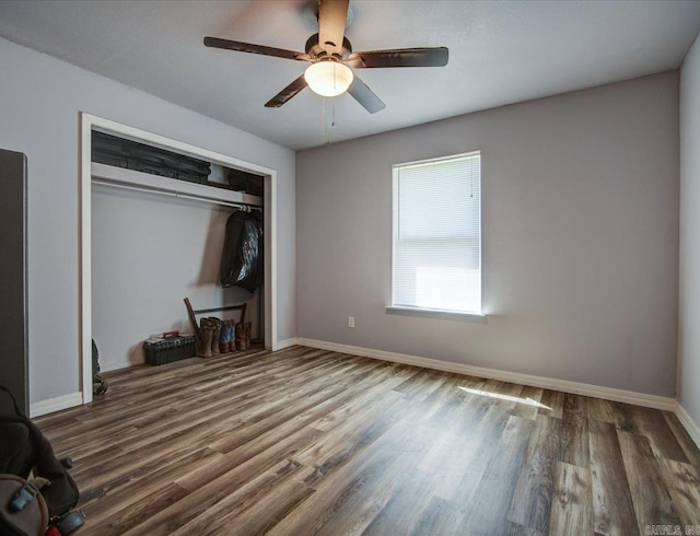 111 Westgate, Hot Springs, AR 71913 - unfurnished bedroom with baseboards, a closet, wood finished floors, and ceiling fan