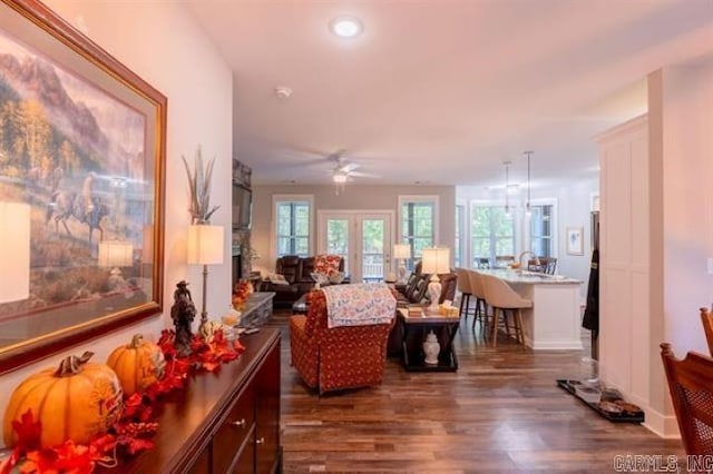 41 Rivers Edge Cv, Heber Springs, AR 72543 - living area featuring dark wood-type flooring and ceiling fan