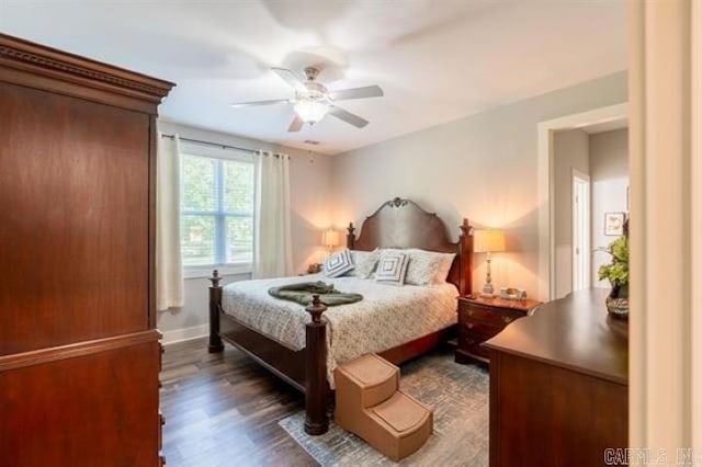 41 Rivers Edge Cv, Heber Springs, AR 72543 - bedroom featuring dark wood-type flooring, ceiling fan, and baseboards