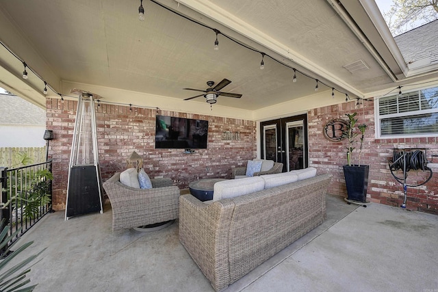 6006 Shadyside, Texarkana, TX 75503 - view of patio / terrace featuring outdoor lounge area, ceiling fan, and fence