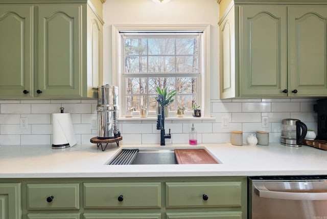 8 Allen Pt, Perryville, AR 72126 - kitchen featuring a sink, green cabinetry, light countertops, and dishwasher