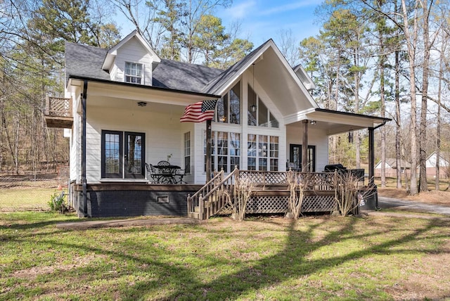 8 Allen Pt, Perryville, AR 72126 - back of house with a lawn, french doors, roof with shingles, and a deck