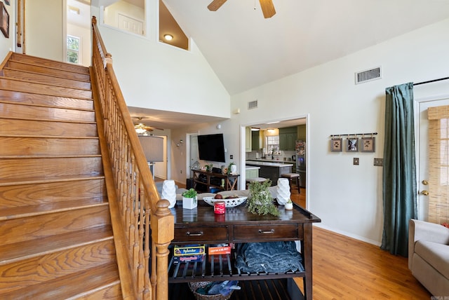8 Allen Pt, Perryville, AR 72126 - interior space featuring a ceiling fan, stairway, light wood finished floors, and visible vents