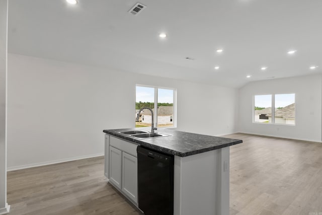 1233 Santa Fe Trl, Bauxite, AR 72011 - kitchen with dishwasher, a sink, dark countertops, plenty of natural light, and recessed lighting
