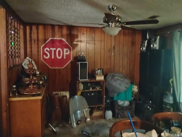 102 Squire Ct, Hot Springs National Park, AR 71913 - interior space with a ceiling fan, wooden walls, and a textured ceiling