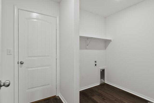 11089 River Valley Dr, Hensley, AR 72065 - laundry area featuring electric dryer hookup and dark wood-type flooring