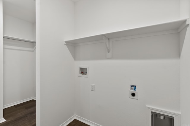 11089 River Valley Dr, Hensley, AR 72065 - washroom with washer hookup, dark wood-type flooring, and electric dryer hookup