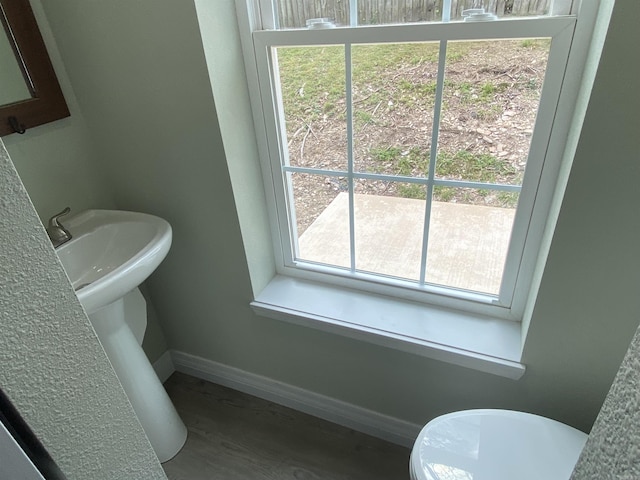 117 Circle Dr, Mount Ida, AR 71957 - half bathroom with baseboards, toilet, and wood finished floors