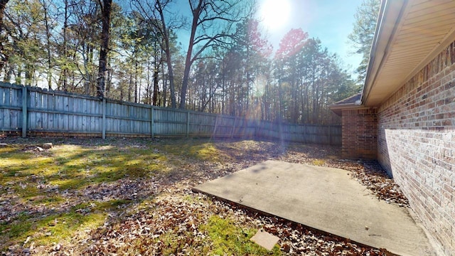 view of yard with a fenced backyard and a patio area