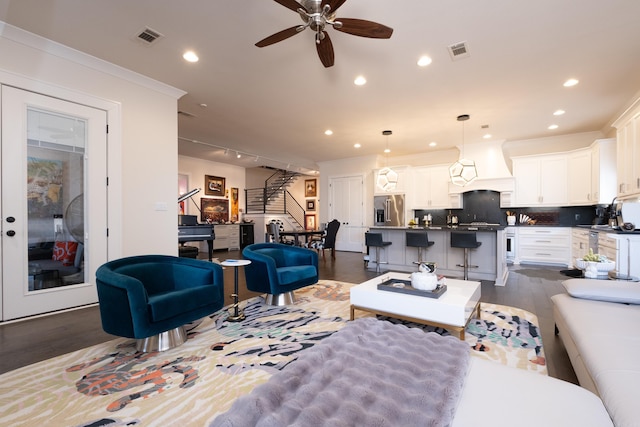 18 Ensbury Pl, Little Rock, AR 72223 - living area featuring stairs, visible vents, recessed lighting, and a ceiling fan