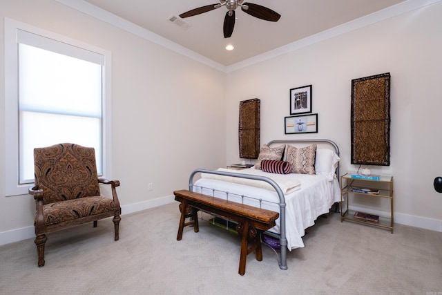 18 Ensbury Pl, Little Rock, AR 72223 - bedroom with baseboards, light colored carpet, visible vents, ornamental molding, and recessed lighting