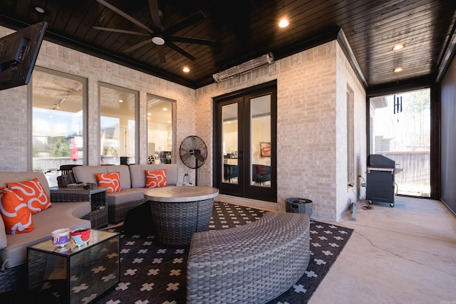 18 Ensbury Pl, Little Rock, AR 72223 - view of patio with an outdoor living space, french doors, grilling area, and a ceiling fan