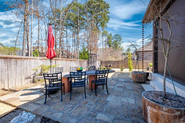 18 Ensbury Pl, Little Rock, AR 72223 - view of patio / terrace featuring a fenced backyard and outdoor dining space