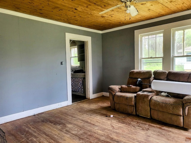 755 Ash St, Prescott, AR 71857 - living room with a wealth of natural light, crown molding, wood ceiling, and hardwood / wood-style floors