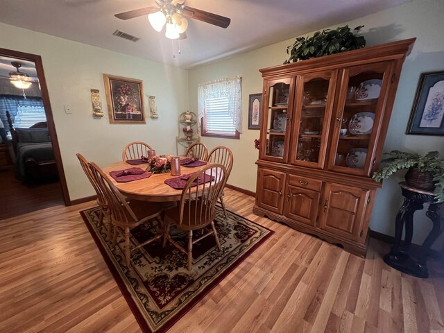 164 Polk Road 714, Mena, AR 71953 - dining room with visible vents, baseboards, light wood-style floors, and ceiling fan
