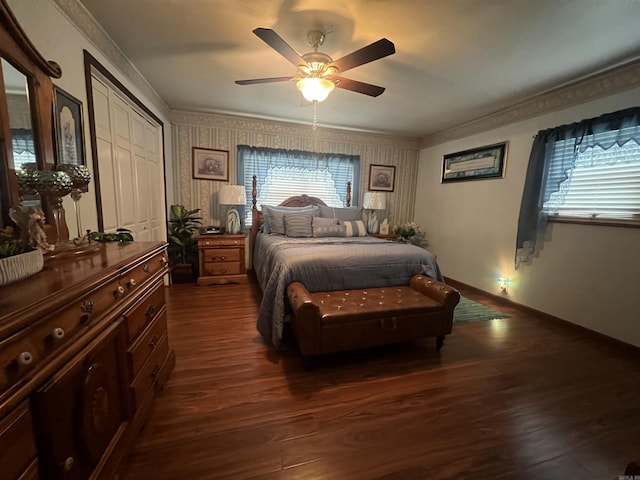 164 Polk Road 714, Mena, AR 71953 - bedroom with baseboards, multiple windows, ornamental molding, and dark wood-style flooring