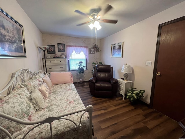 164 Polk Road 714, Mena, AR 71953 - living room with a ceiling fan, dark wood-style flooring, and lofted ceiling