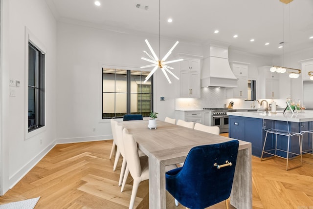 5204 Stonewall Rd, Little Rock, AR 72207 - dining space with baseboards, visible vents, recessed lighting, and ornamental molding