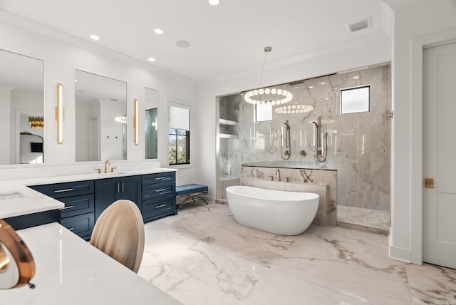 5204 Stonewall Rd, Little Rock, AR 72207 - full bathroom with marble finish floor, vanity, a marble finish shower, and a wealth of natural light