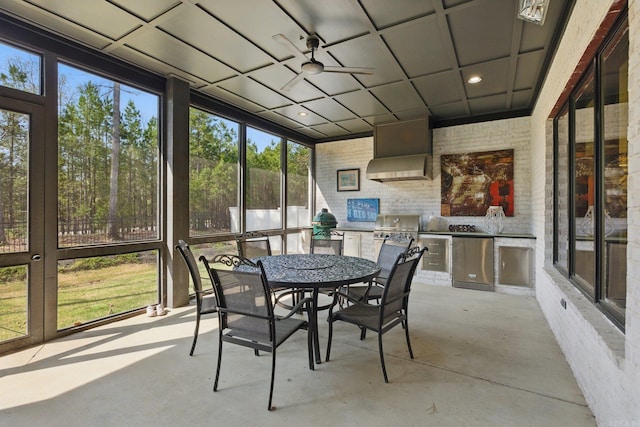 125 Hallen Ln, Little Rock, AR 72223 - sunroom with outdoor dining space, area for grilling, and a ceiling fan