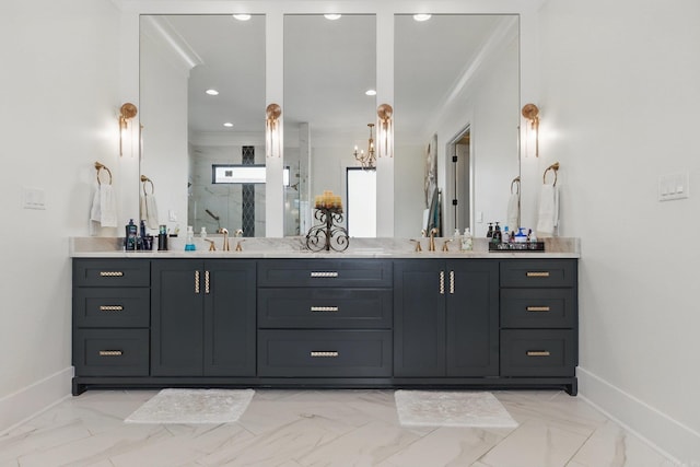 125 Hallen Ln, Little Rock, AR 72223 - full bath featuring baseboards, marble finish floor, and vanity